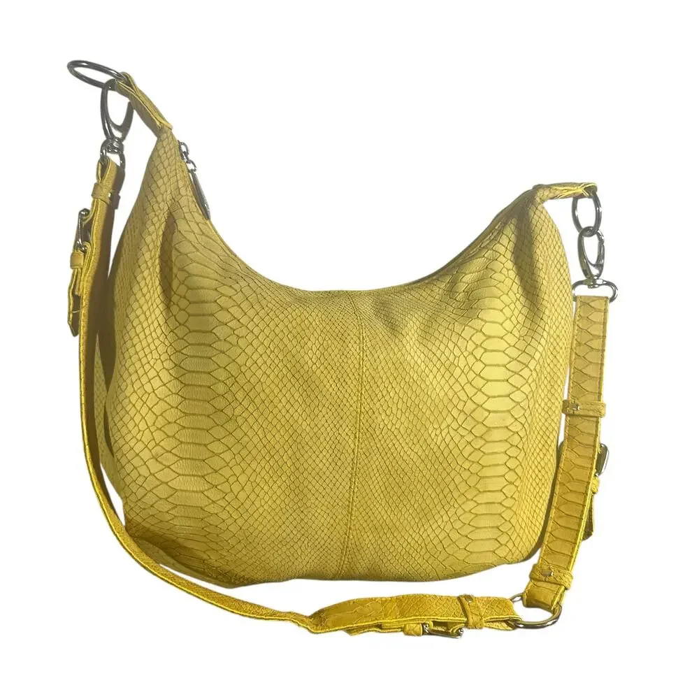 Berge Yellow Embossed Leather Shoulder Bag Snakeskin Hobo